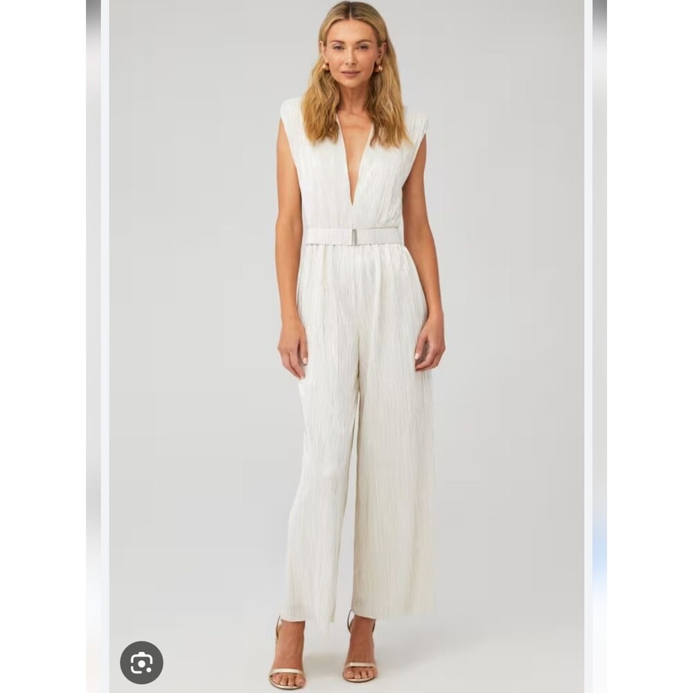 Sabina Musayev Peleg Champagne White Plunge Jumpsuit Size M